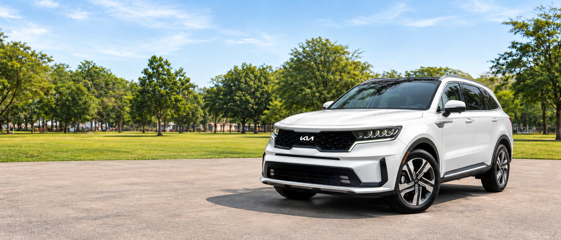 Kia Sorento, vista de tres cuartos con el vehículo a la derecha